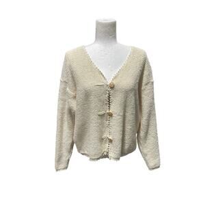 VTG Terry Cloth Towel Cardigan Cream Women’s Boho Beach Coastal Grandma Large